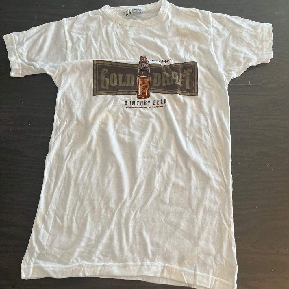 Vintage Gold Draft Beer Cotton T-Shirt Japan Imported in New York Large